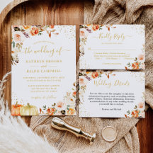 Beautiful Autumn Gold Floral Invitation Suite