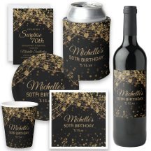 BLACK WITH GOLD GLITTER AND STRING LIGHTS BIRTHDAY