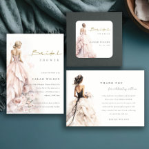 Modern Watercolor Wedding Gown Bridal Shower