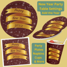 Add Year Happy New Year 20xx Gold Ribbon Stars