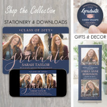 Navy Blue & Pink Elegant Graduation Celebration