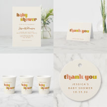 Groovy Terracotta Peach Retro Baby Shower