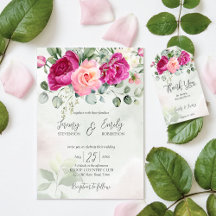 Greenery eucalyptus magenta pink roses flowers