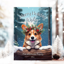 Snowy Peeking Dog Breeds & Animals Holiday Cards