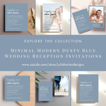 Minimal Dusty Blue Wedding Reception Invitations