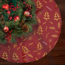 Gold Foil Christmas Holiday Tree Red Pattern