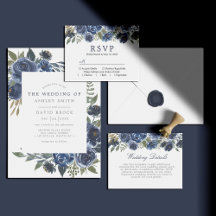Navy Blue Flowers Watercolor Floral Wedding Suite