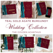 Modern Teal Gold Agate Burgundy Wedding Suite