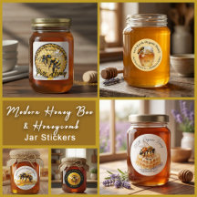 Modern Honey Bee & Honeycomb Jar Stickers