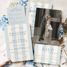 Elegant Dusty Blue Stripes Old Money Chic Wedding