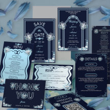 Modern Dusty Light Blue Boho Floral Navy Wedding