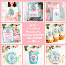 Retro Tropical Flamingo Pickleball Bridal Shower