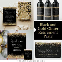 Black and Gold Glitter Retirement Party Theme