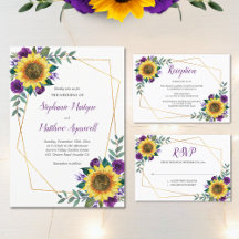 Sunflower Purple Floral Geometric Wedding