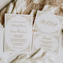 Vintage Gold Botanical Frame White Wedding Suite