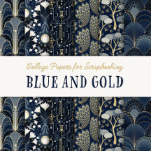 Blue and Gold Scrapbook and Collage Paper