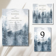Misty Snowy Forest Mountain