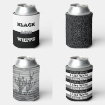 Can Coolers With Black Gray And White Designs 