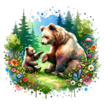 Bear and Cub Ai Watercolor Art
