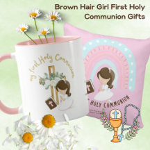 Brunette Girls First Holy Communion Gifts Invites