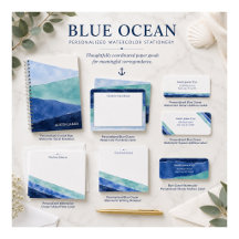 Blue Ocean Watercolor Stationery Collection