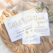 Modern Faux Gold Script Surprise Birthday Party