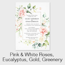 Pink White Gold Roses Eucalyptus Greenery