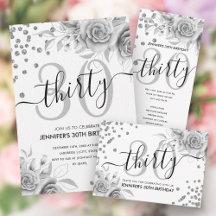 Glam Silver Floral Glitter 30th Birthday Set 