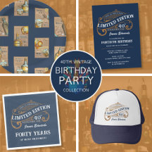Vintage Blue Gold Whiskey Men 40th Birthday Party 