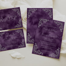 Vintage Silver Purple Watercolor Wedding Suite