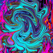 Aqua Blue and Black Groovy Abstract Retro Art