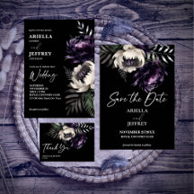Dark moody purple peonies wedding suite