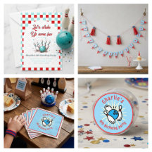 Blue and Red Vintage Bowling Theme Birthday 