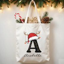 Custom Monogram Christmas Tote Bag for Her or Mom
