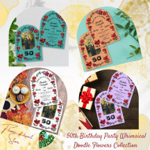 50th Birthday Party Whimsical Doodle Flowers 