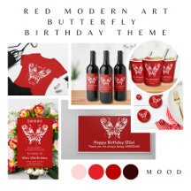 Red Modern Art Butterfly Customisable Text