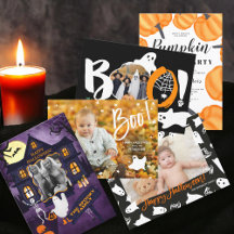 Modern Halloween invitations and photo cards