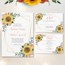 Sunflower Peach Floral Geometric Wedding