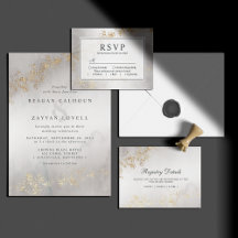 Modern Luxe Gold Flecks Gray Watercolor Wedding