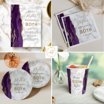 Purple Gold Agate Marble 80th Birthday Party