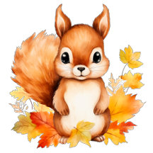 Cute Squirrel Autumn Leaves Fall Decor 