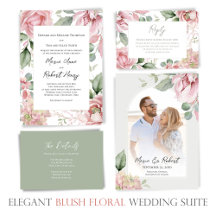 Blush Pink Floral Green Wedding Stationery Suite