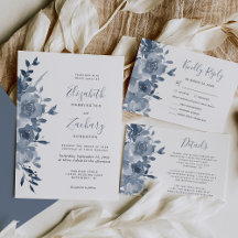 Watercolor Floral Dusty Blue Wedding Suite