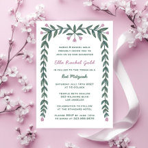 Floral Frame Elegant Bat Mitzvah Invitations