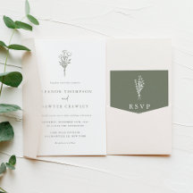 Taupe Green Minimalist Botanical Wedding Suite