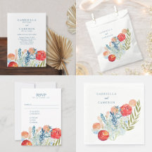 Botanical Red and Blue Floral Wedding Suite