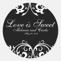Love Is Sweet White Damask Round Favor Stickers