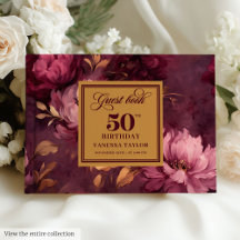 Burgundy Blush Gold 50th Birthday Guest Book 26-50