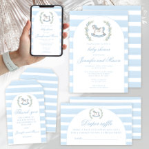 Light blue striped rocking horse baby boy shower