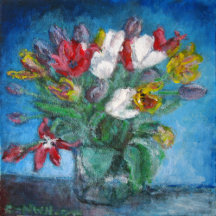 Blue Room with Tulip Flowers in Vase Impressionism